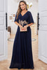 Load image into Gallery viewer, Navy A-line Chiffon V-neck Short Sleeve Mother of Bride Dress