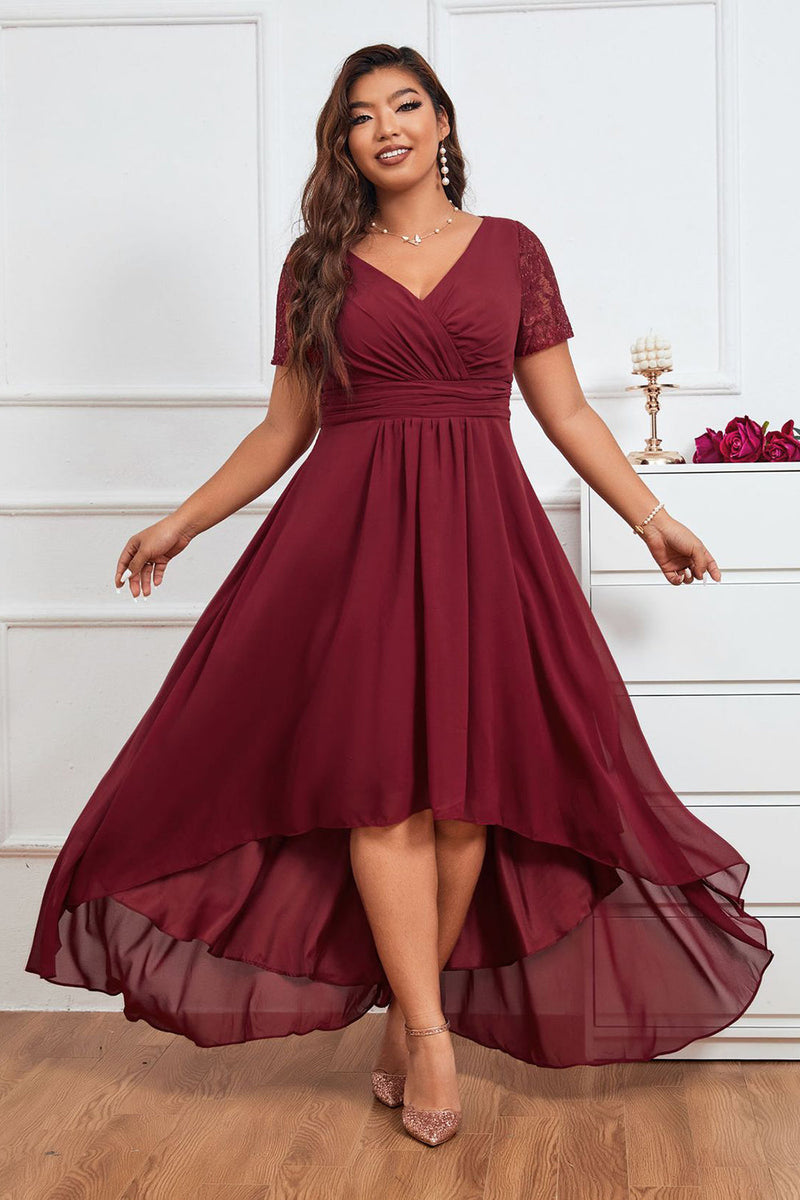 Load image into Gallery viewer, Burgundy A-line V-Neck Chiffon Long Plus Size Mother of Bride Dress