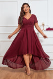 Burgundy A-line V-Neck Chiffon Long Plus Size Mother of Bride Dress