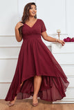 Burgundy A-line V-Neck Chiffon Long Plus Size Mother of Bride Dress