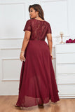 Burgundy A-line V-Neck Chiffon Long Plus Size Mother of Bride Dress