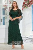 Black Lace A-line Round Neck Short Sleeves Mother of Bride Dress