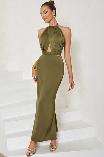 Mermaid Halter Backless Olive Party Dress