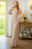 Glitter Mermaid Long Sleeves Apricot Formal Dress