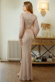 Glitter Mermaid Long Sleeves Apricot Formal Dress