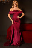 Mermaid Off The Shoulder Burgundy Formal Dress with Ruffles