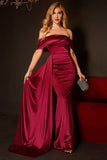 Mermaid Off The Shoulder Burgundy Formal Dress with Ruffles