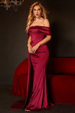 Mermaid Off The Shoulder Burgundy Formal Dress with Ruffles