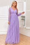 A-Line Long Sleeves Lilac Formal Dress with Slit