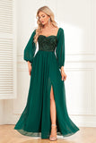 Sparkly Sweetheart Long Sleeves Pine Formal Dress with Sequins