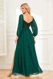 Sparkly Sweetheart Long Sleeves Pine Formal Dress with Sequins