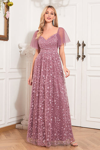 A-Line Dusty Rose Formal Dress with Appliques