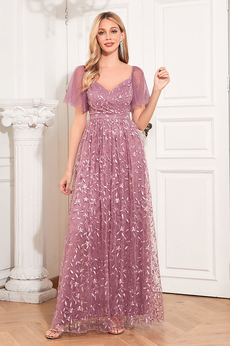 Load image into Gallery viewer, A-Line Dusty Rose Formal Dress with Appliques