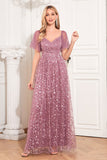 A-Line Dusty Rose Formal Dress with Appliques