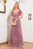 A-Line Dusty Rose Formal Dress with Appliques