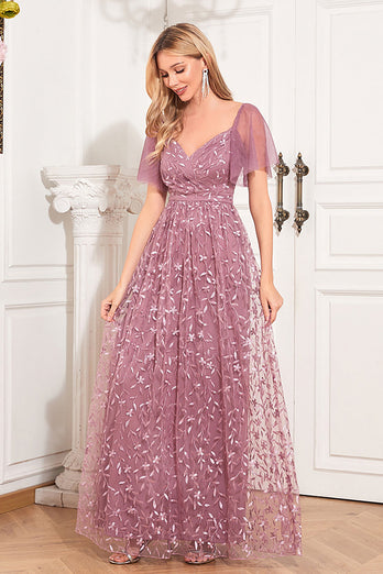 A-Line Dusty Rose Formal Dress with Appliques