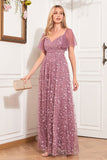 A-Line Dusty Rose Formal Dress with Appliques