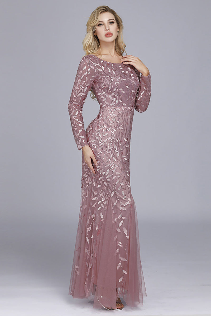 Load image into Gallery viewer, Mermaid Boat Neck Dusty Rose Mother of The Bride Dress with Appliques