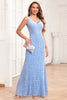 Load image into Gallery viewer, V-Neck Sequins Sky Blue Formal Dress