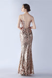 Burgundy Spaghetti Straps V-neck Sequin Sheath Formal Dress with Slit