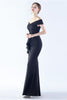 Load image into Gallery viewer, Navy Off the Shoulder Mermaid Formal Dress with Slit