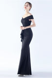 Navy Off the Shoulder Mermaid Formal Dress with Slit