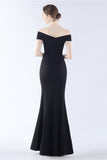 Navy Off the Shoulder Mermaid Formal Dress with Slit