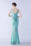 Lilac Mermaid V Neck Side Slit Beaded Evening Dress With Feather