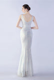 Lilac Mermaid V Neck Side Slit Beaded Evening Dress With Feather