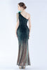 Load image into Gallery viewer, Glitter Black Beaded Bodycon Feather Slope-Neck One-Shoulder Evening Dress With Slit