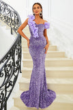 Purple Sequins Mermaid One Shoulder Formal Dress