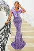 Load image into Gallery viewer, Purple Sequins Mermaid One Shoulder Formal Dress