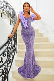 Purple Sequins Mermaid One Shoulder Formal Dress