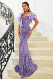 Purple Sequins Mermaid One Shoulder Formal Dress