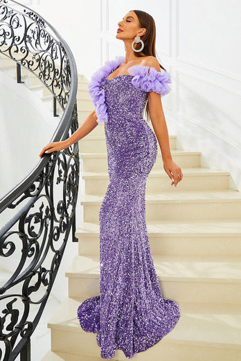 Purple Sequins Mermaid One Shoulder Formal Dress