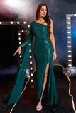 Peacock One Shoulder Chiffon and Sequin Mermaid Formal Dress