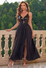 Load image into Gallery viewer, Sparkly Black Spaghetti Straps Formal Dress with Slit