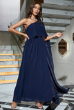 Navy One Shoulder Formal Dress with Slit