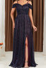 Load image into Gallery viewer, Glitter A-Line Purple Long Formal Dress with Slit
