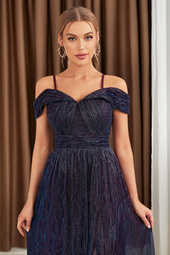 Glitter A-Line Purple Long Formal Dress with Slit