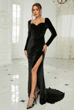 Black Mermaid Sweetheart Neck Velvet Long Formal Dress with Slit