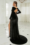 Black Mermaid Sweetheart Neck Velvet Long Formal Dress with Slit