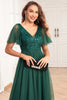 Load image into Gallery viewer, Dark Green A-Line V Neck Tulle Formal Dress with Sequins