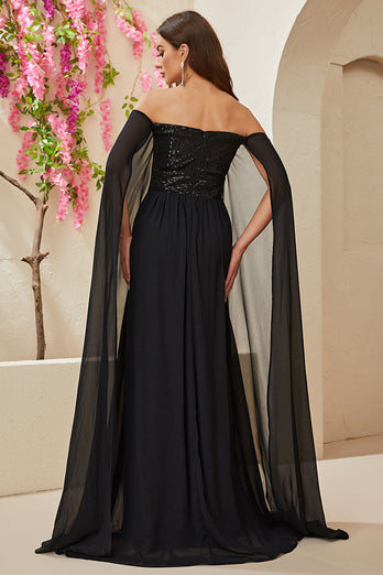 Black  A-line Off The Shoulder Chiffon Long Formal Dress