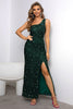 Load image into Gallery viewer, Mermaid Dark Green One Shoulder Sequins Formal Dress with Slit
