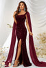 Load image into Gallery viewer, Burgundy Mermaid Square Neck Sequins Long Formal Dress with Slit
