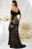 Load image into Gallery viewer, Black Gold Mermaid One Shoulder Sequins Formal Dress with Slit