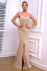 Load image into Gallery viewer, Champagne Spaghetti Straps Mermaid Formal Dress with Slit