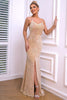 Load image into Gallery viewer, Champagne Spaghetti Straps Mermaid Formal Dress with Slit