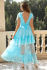 Load image into Gallery viewer, Sky Blue A-Line V Neck Tulle Formal Dress with Ruffles